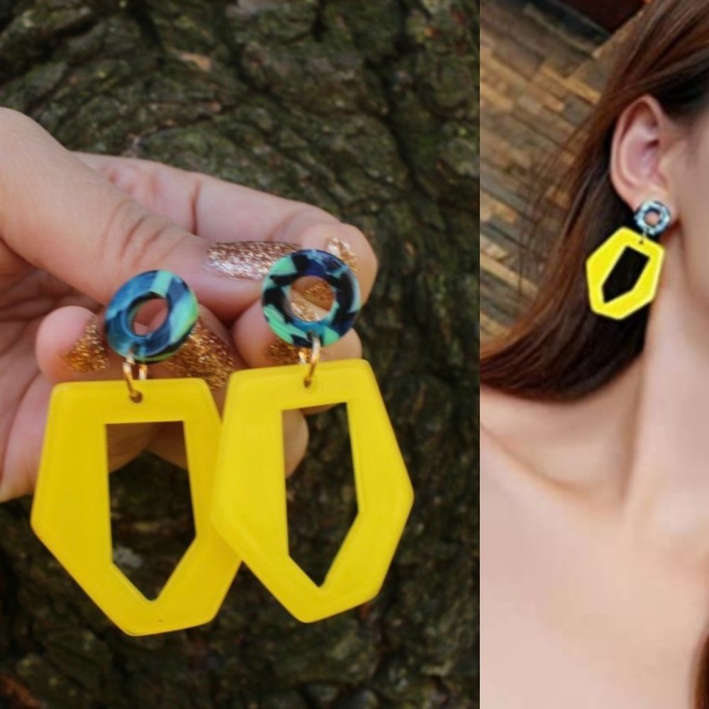 New Geometry Yellow Fun Acrylic Dangling Earrings